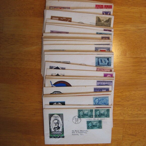 Lot of 46 First Day of Issue Envelopes from the 1940's USPS Used